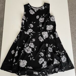 Laura Women Practical & Pretty A-Line Sleeveless Black with White flowers Dress
